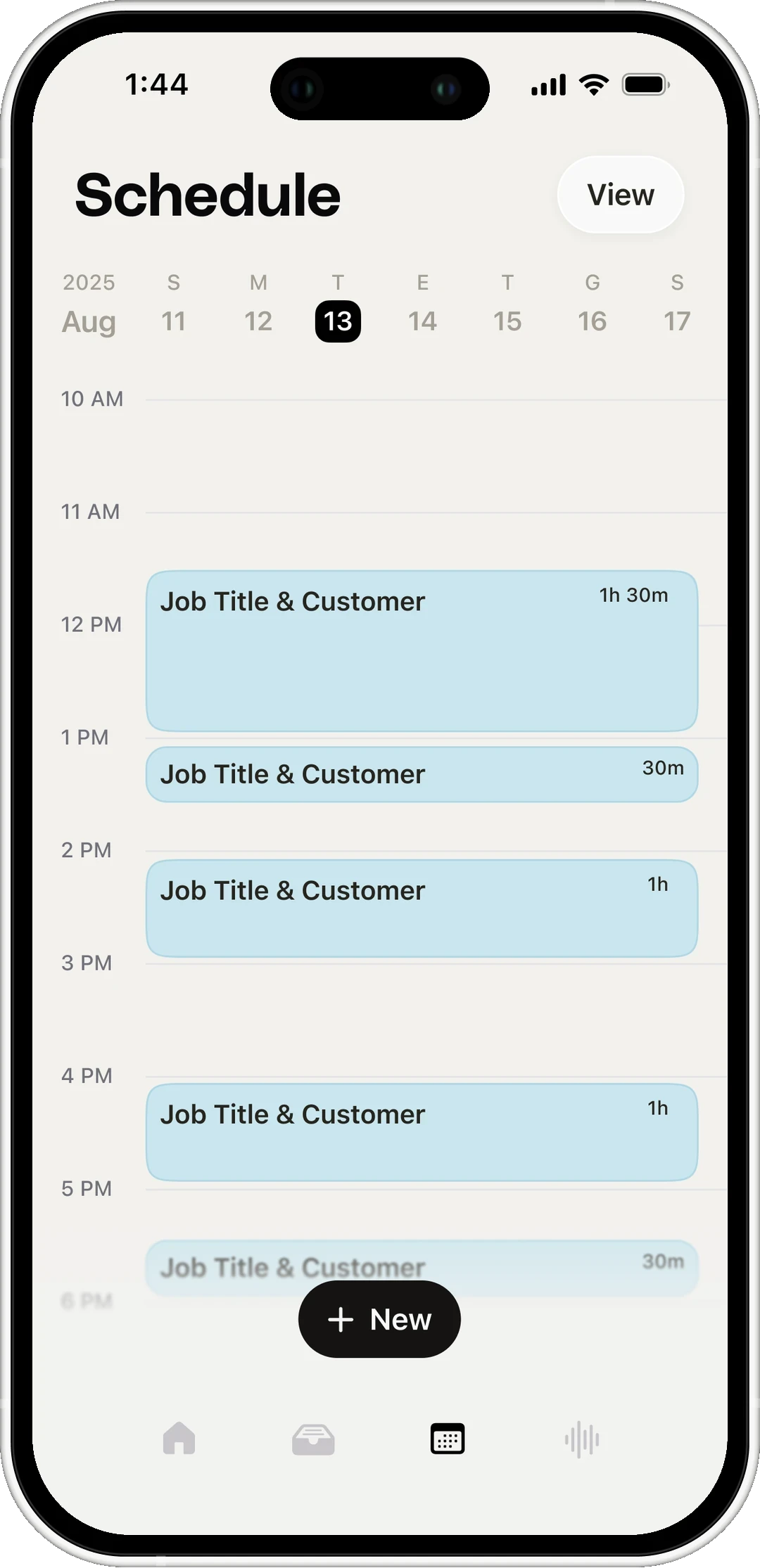 The Clara schedule for a single day, with booked jobs laid out hour by hour